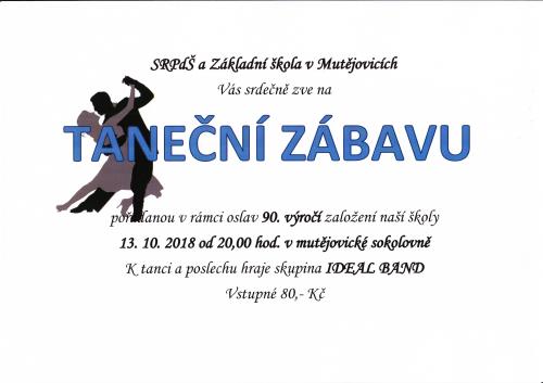 Plakát TANEČNÍ ZÁBAVA v Mutějovicích 13.10.2018