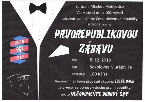 Plakát Prvorepubliková zábava 8.12.2018